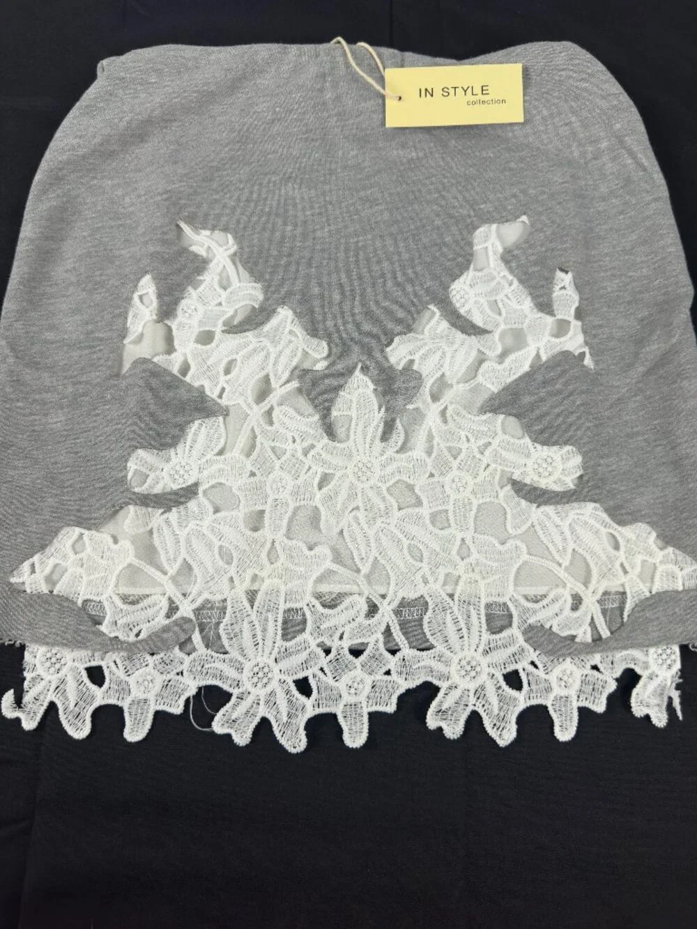 In Style Collection Gray Knit Skirt w/ Lace Trim – S/M/L – NWT Back to School